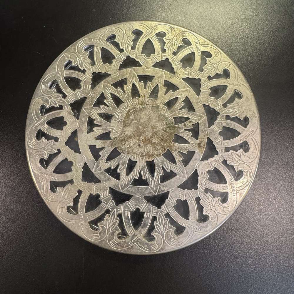 Vintage‎ Silverplate Trivet  Glass Back 6" Mid-Century Made in Italy Eales 1779